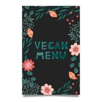 Vegan menu vector floral design template with hand drawn lettering