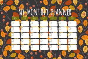 Vector autumn leaves hand drawn monthly planner