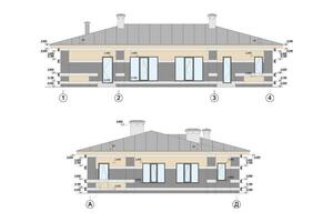 Set of detailed private house facade elements, architectural technical drawing, vector