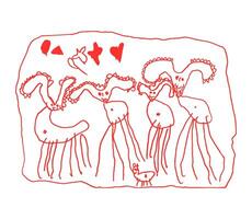 Funny goats and a little dog, kid's like drawing vector illustration