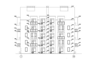 de varios pisos edificio sección, detallado arquitectónico técnico dibujo, vector Plano