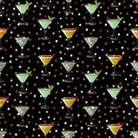 Seamless vector holiday pattern with different cocktails and confetti