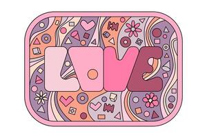 Doodle vector illustration of word Love in romantic pink colors