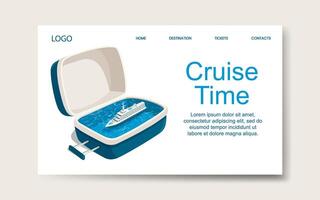 Ship cruise time, landing web page template. Vector