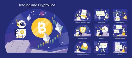 Trading and Crypto Bot concept. Flat vector illustration.