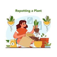 Plant repotting concept. Flat vector illustration