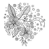 Abstract hand drawn black and white doodle flowers vector