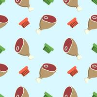 Seamless vector pattern of meat legs and falling pate or canned meat boxes