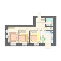 Vector set of furnished apartments, architectural background, top view