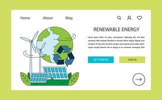 Renewable power web banner or landing page. Sustainable electricity vector