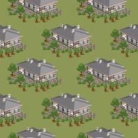 Vector seamless pattern of a private house. Isometric, aerial view