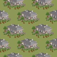 Vector seamless pattern of a private house. Isometric, aerial view