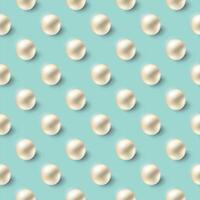 Realistic pearls over turquoise background. Vector seamless pattern