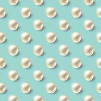 Realistic pearls over turquoise background. Vector seamless pattern