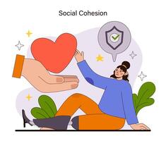 Social Cohesion concept. A nurturing hand offers a heart, symbolizing community support and trust. vector