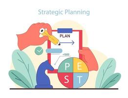 Strategic planning in PEST analysis. Chess piece and plan chart symbolizing tactical business approach. vector