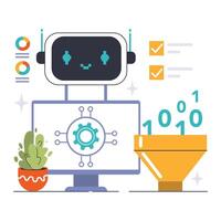 charla larva del moscardón usuario integración concepto. digital asistente conjunto en computadora vector