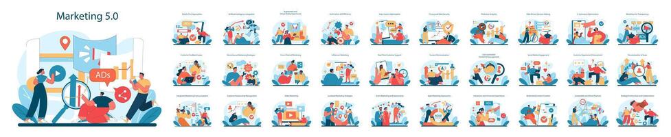 Marketing 5.0 set. A collection showcasing modern marketing strategies vector