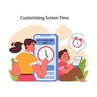 Customizing screen time concept. Flat vector illustration