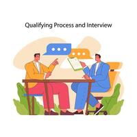 Qualifying process and interview. Flat vector illustration