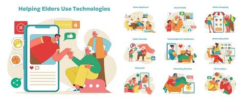 tecnología comprensión personas mayores concepto. vector ilustración