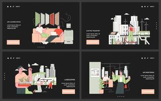 Air quality awareness web or landing set. Air quality index and pollution vector