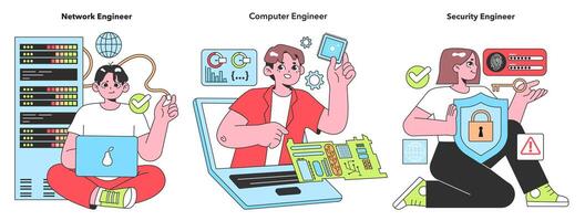 Dynamic vector illustration depicting IT professionals