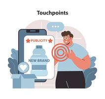 Touchpoints concept. A visual representation of customer engagement with new brand. vector