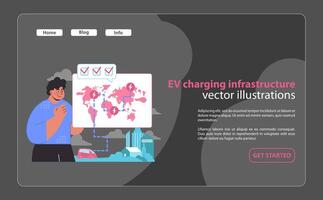 Charging ahead with global EV infrastructure. A visionary look at the spread. vector