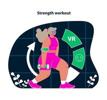 Strength workout in VR. Dynamic resistance exercise with virtual coaching. vector