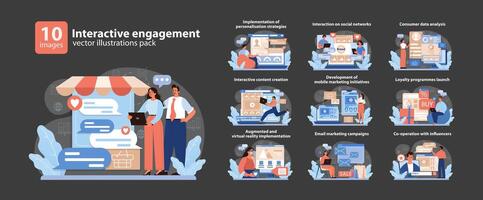 Interactive Engagement Vector Set. A collection showcasing diverse digital marketing strategies.