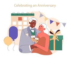 Celebrating an anniversary. Elderly couple toasting to another year of marriage vector