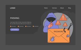 Phishing data theft technology web banner or landing page dark or night vector