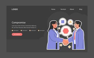 Compromise dark or night mode web, landing. Two professional vector