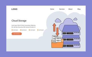 Cloud storage web or landing. Virtual data servers and secure cloud technology vector