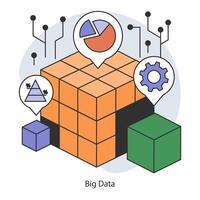 Big Data. Datasets with advanced analytics. Intricate network of data processing vector