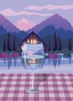 Reflection of a house and a lake in the glass vector