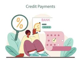 Credit Payments concept. Analyzing interest rates and timely repayments. vector