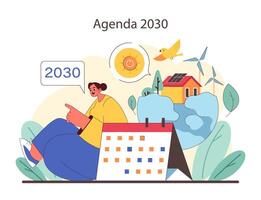 futurista visión para 2030. defendiendo renovable energía y sostenible ciudades vector
