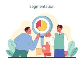 Market segmentation strategy. Professionals analyze segments to customize marketing efforts. vector