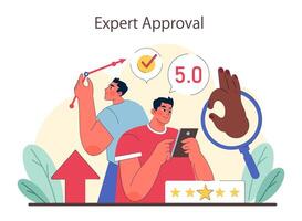 Social proof and expert Approval concept. Illustrating the impact of high ratings and expert validation. vector