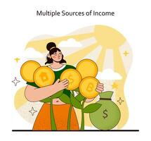 Income Diversity concept. Embracing multiple revenue streams for financial stability and growth. vector