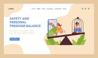 Safety and personal freedom balance concept. Flat vector illustration