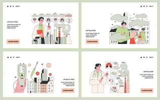 Air quality awareness web or landing set. Air quality index and pollution vector
