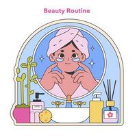 Serene beauty routine. Flat vector illustration.