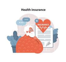 Health insurance concept. Elderly person reviews medical coverage vector