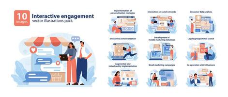 Interactive Engagement Vector Set. A collection showcasing diverse digital marketing strategies.