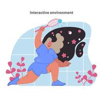 Step into a cosmos of fitness with our interactive environment illustration. vector