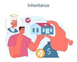 Inheritance. A thoughtful man considers the value of a house and savings vector