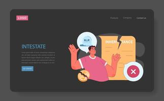 Inheritance dark or night mode web, landing. Man uncertain about an intestate vector